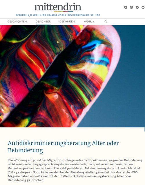 Titelfoto von Artikel über die Antidiskriminierungsberatung ADB in mittendrin vom 11.06.2020